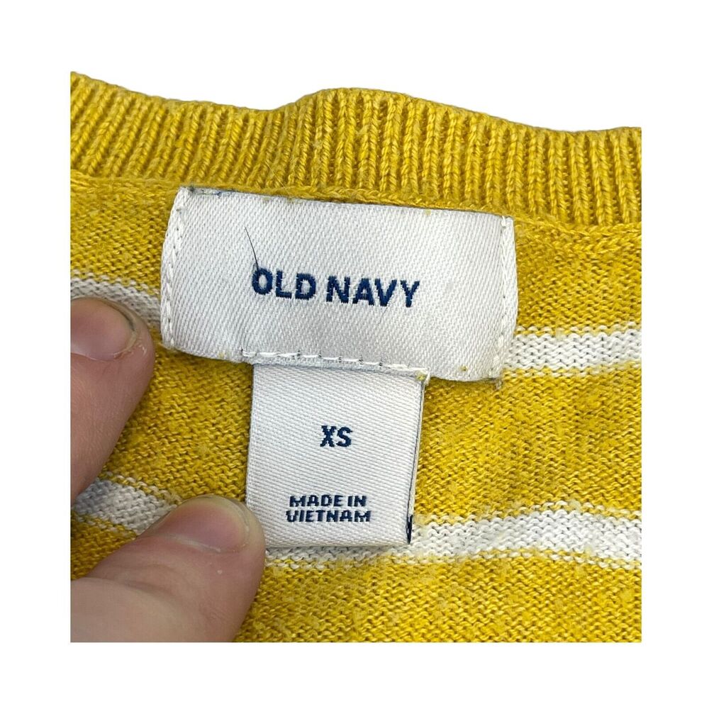 Old Navy Sweater Girls XS Yellow White Striped Ribbed Classic Fit Long Sleeve - Picture 3 of 6